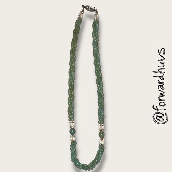 Vintage-Style Twisted Jade & Freshwater Pearl Necklace – 16” - Picture 3 of 9